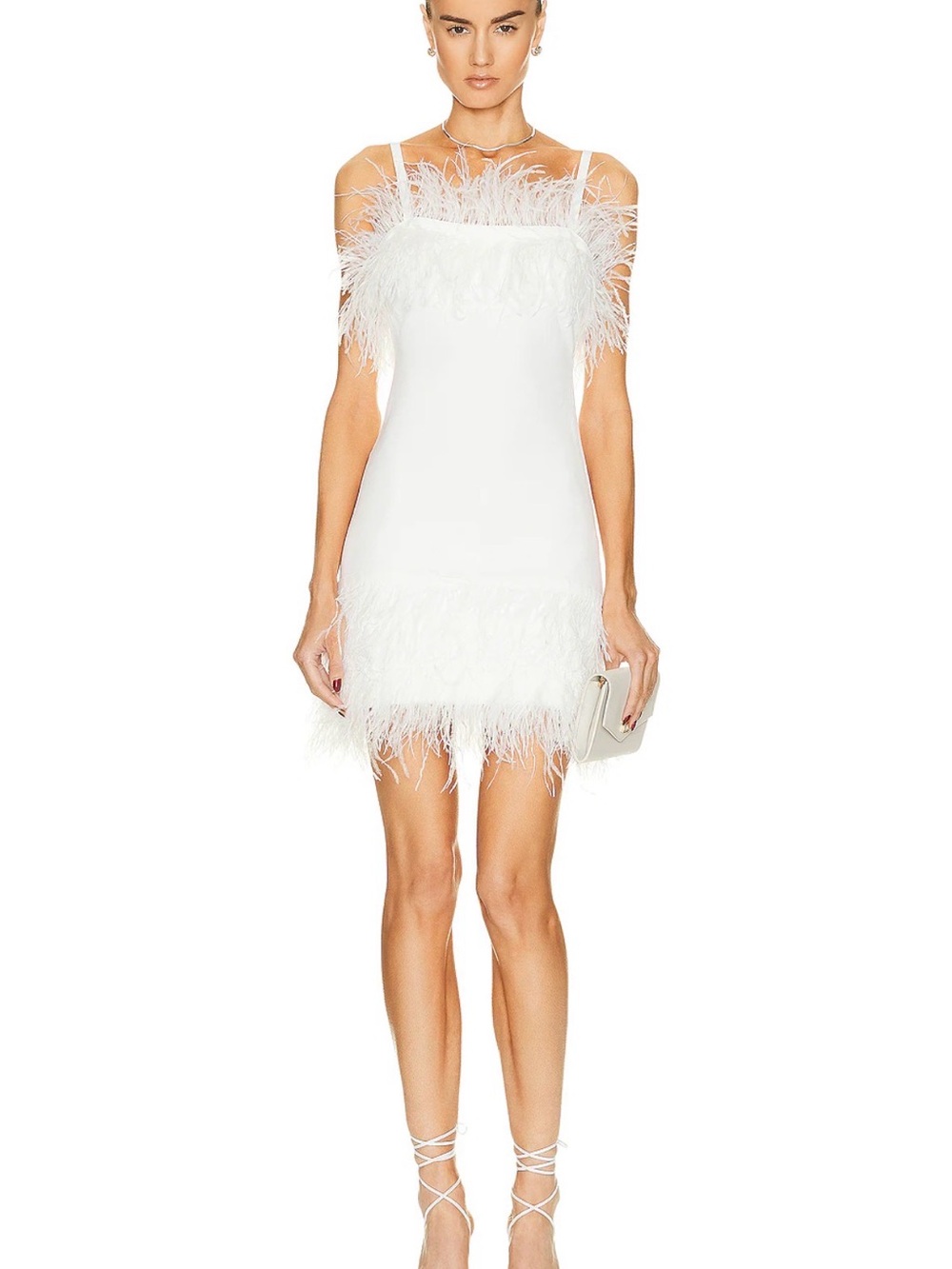 STAUD White Feather-Trim Mini Dress